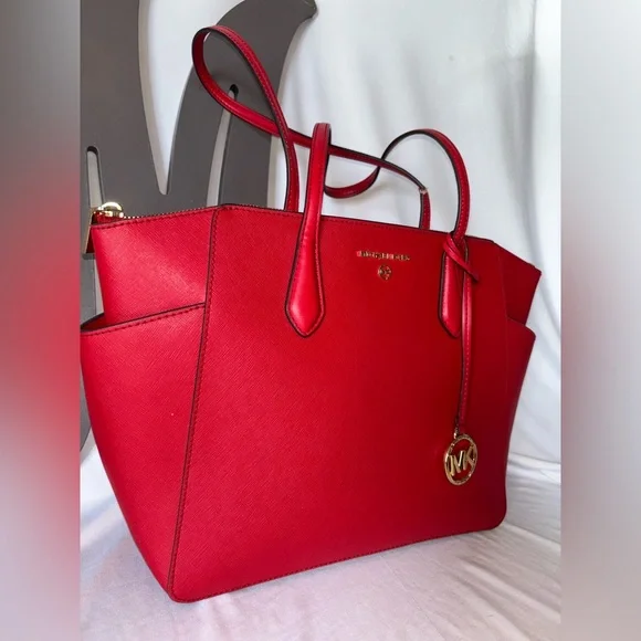 *MICHAEL KORS* Authentic Large Red Leather Jet Set Tote Bag Purse. - Picture 2 of 8